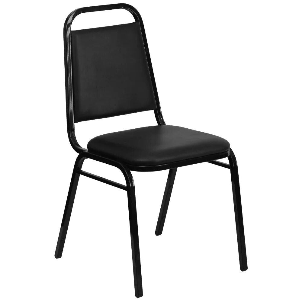 Elegant Black Vinyl Trapezoidal Banquet Chair - High Capacity, Stackable & Versatile