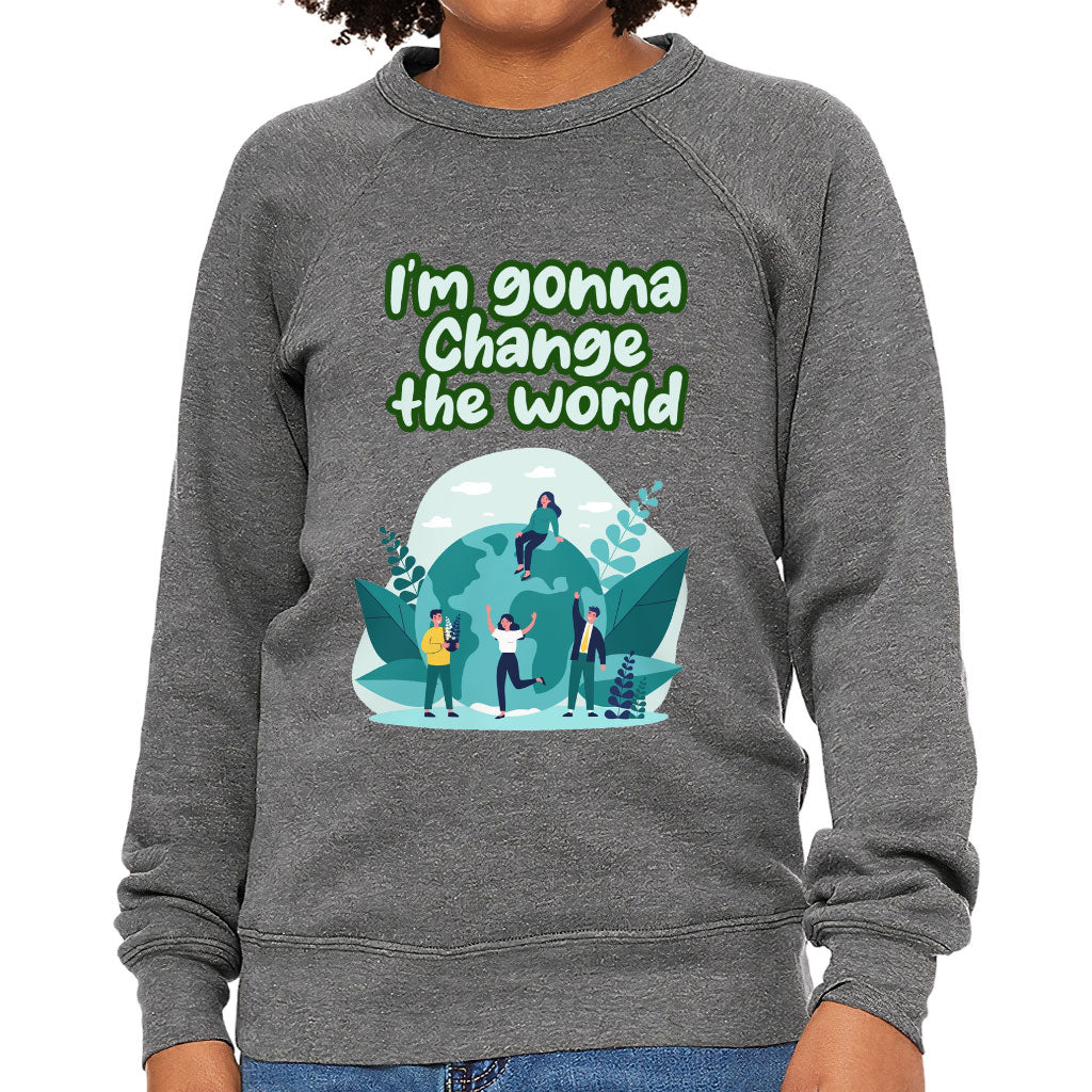 Change the World Kids' Raglan Sweatshirt - Motivational Quotes Sponge Fleece Sweatshirt - Illustration Sweatshirt