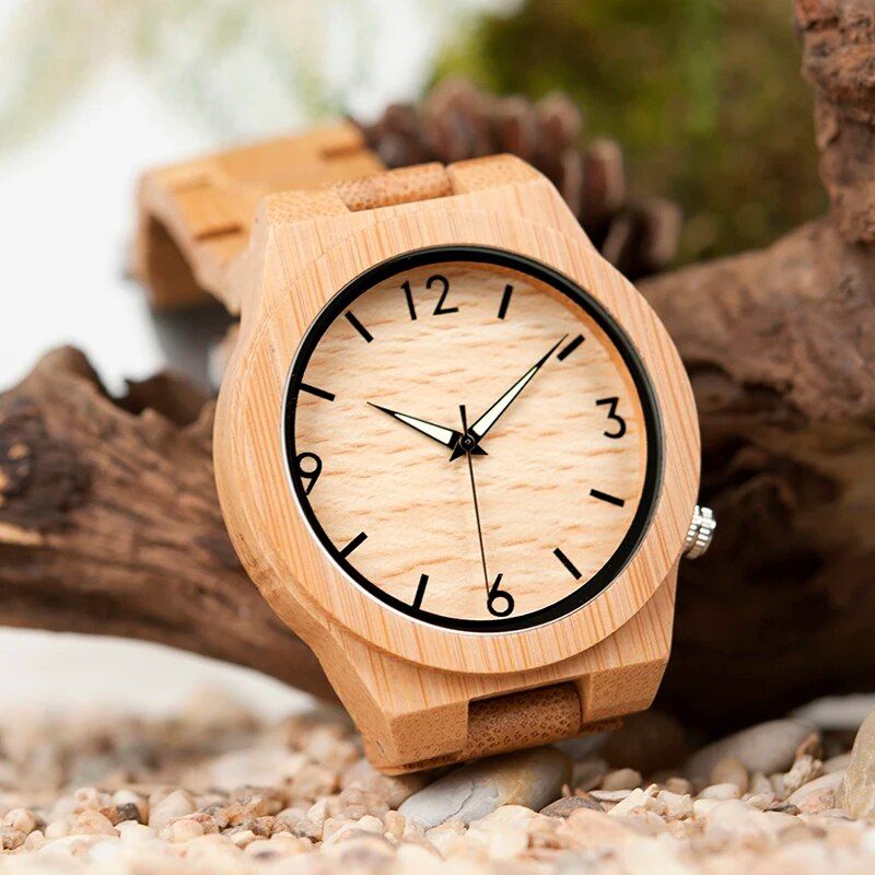 Men's Bamboo Wooden Quartz Watch: Elegant Timepiece with Luminous Hands