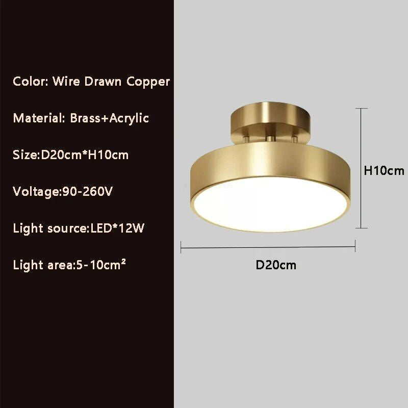 Elegant Copper Nordic Ceiling Light - Modern LED for Hallway, Aisle, and Balcony