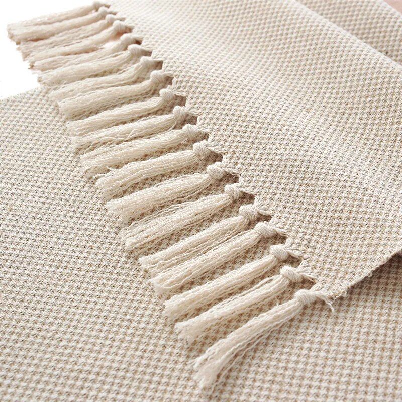 Hand-Woven Cotton Linen Table Runner with Tassels