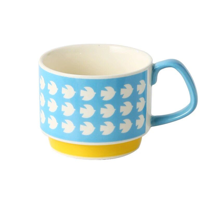 Japanese Retro Floral Ceramic Coffee Mug - 300ml Handgrip Cup for Office and Home