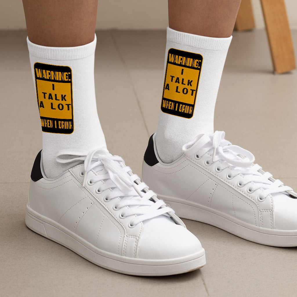 Warning Socks - Funny Novelty Socks - Printed Crew Socks