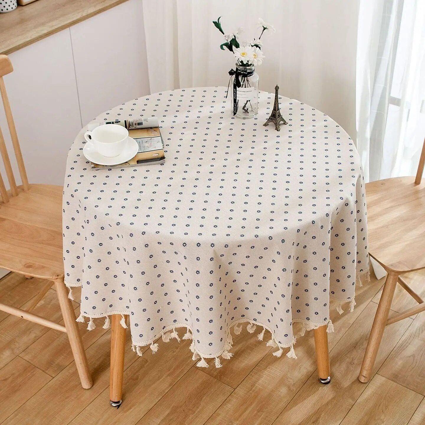 Elegant Floral Round Tablecloth