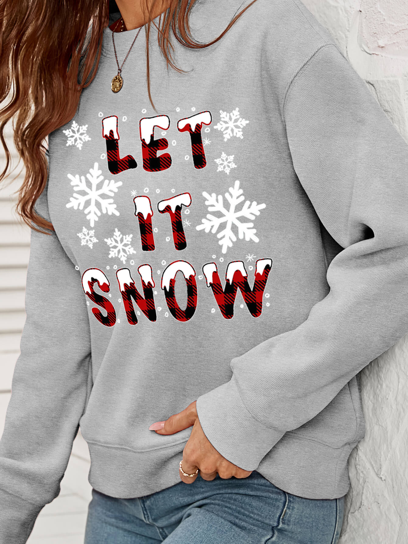 LET IT SNOW Graphic Dropped Shoulder Sweatshirt