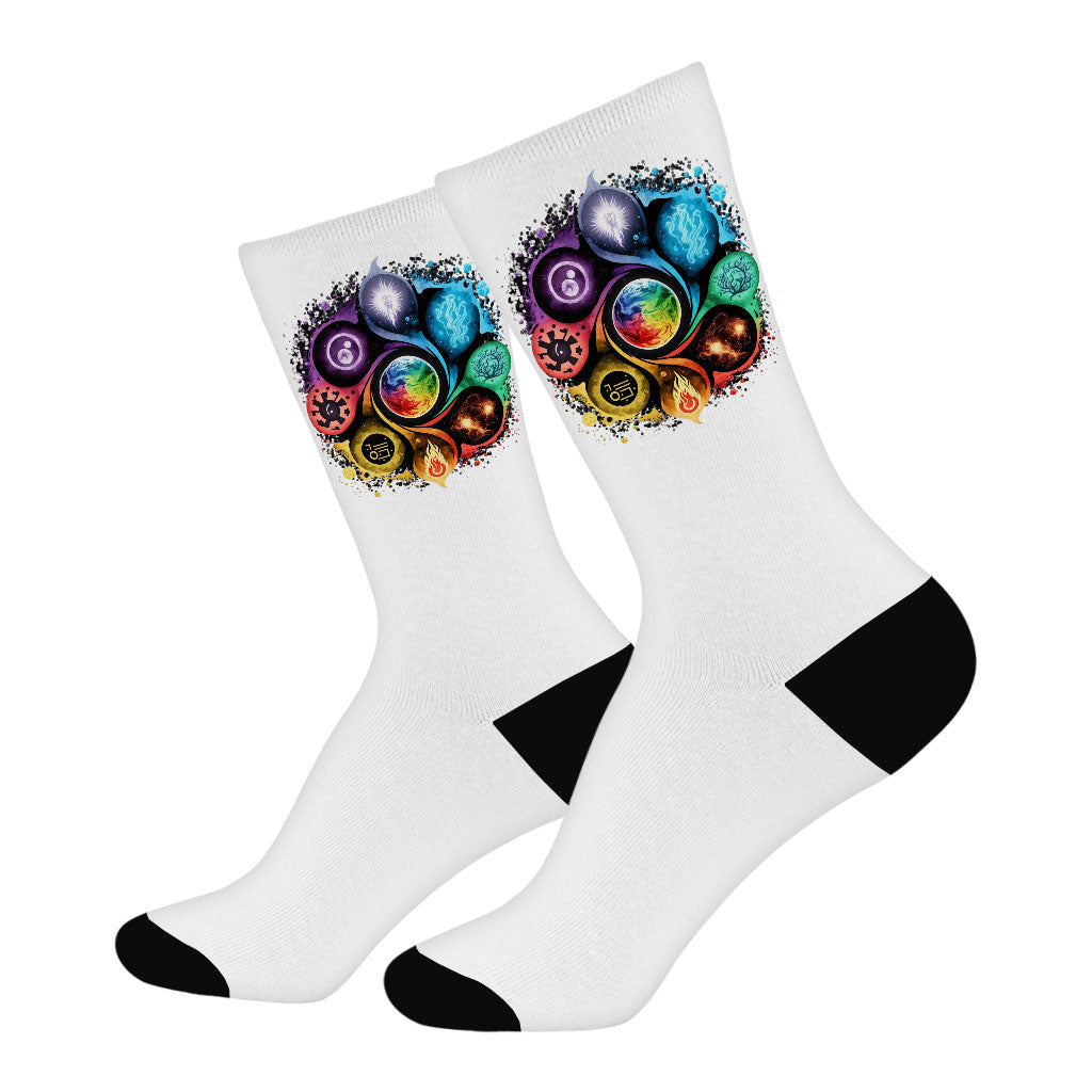 Yoga Chakra Socks - Mandala Novelty Socks - Colorful Crew Socks