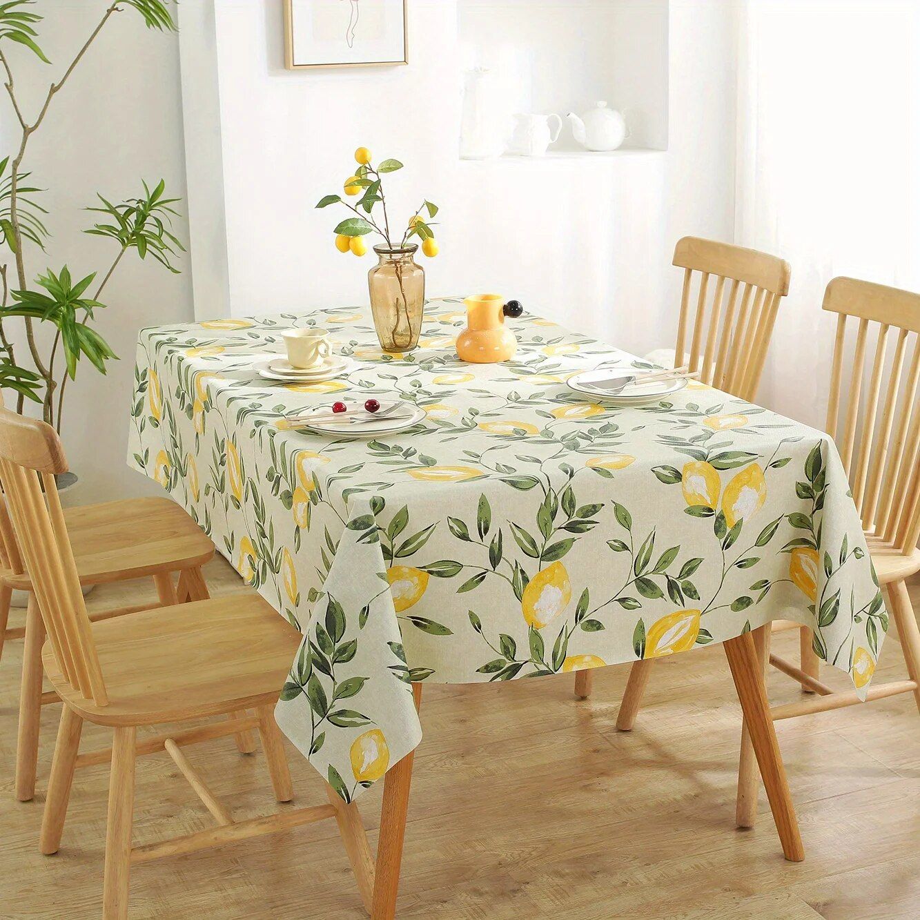 Chic Lemon-Patterned Waterproof Vinyl Tablecloth