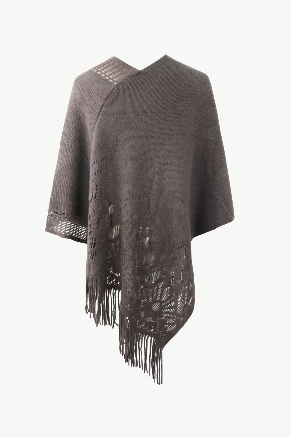 Openwork Fringe Hem V-Neck Poncho