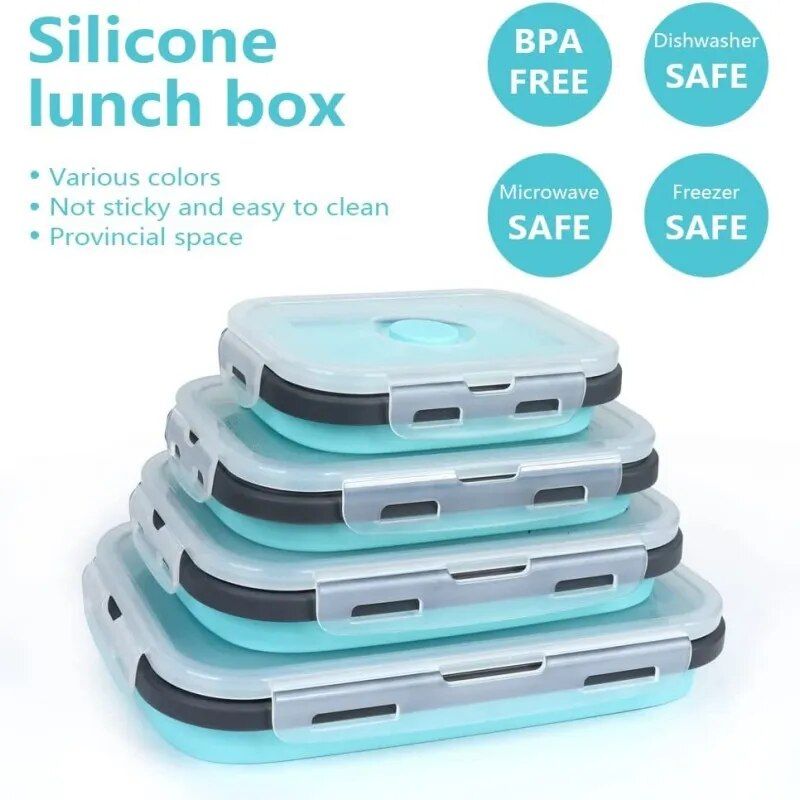 Eco-Friendly Silicone Collapsible Bento Box - 4 Piece Set, Microwavable & Freezer Safe