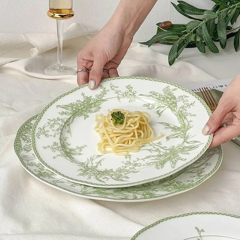 Elegant Jade Green Lily of the Valley Porcelain Dining Plate