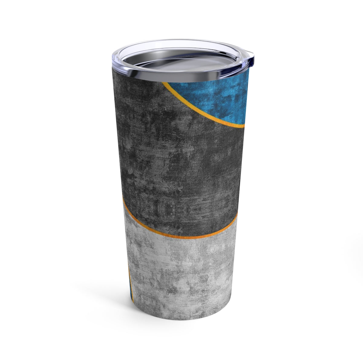 Insulated Tumbler 20oz, Black Blue Grey Circular Geometric Pattern