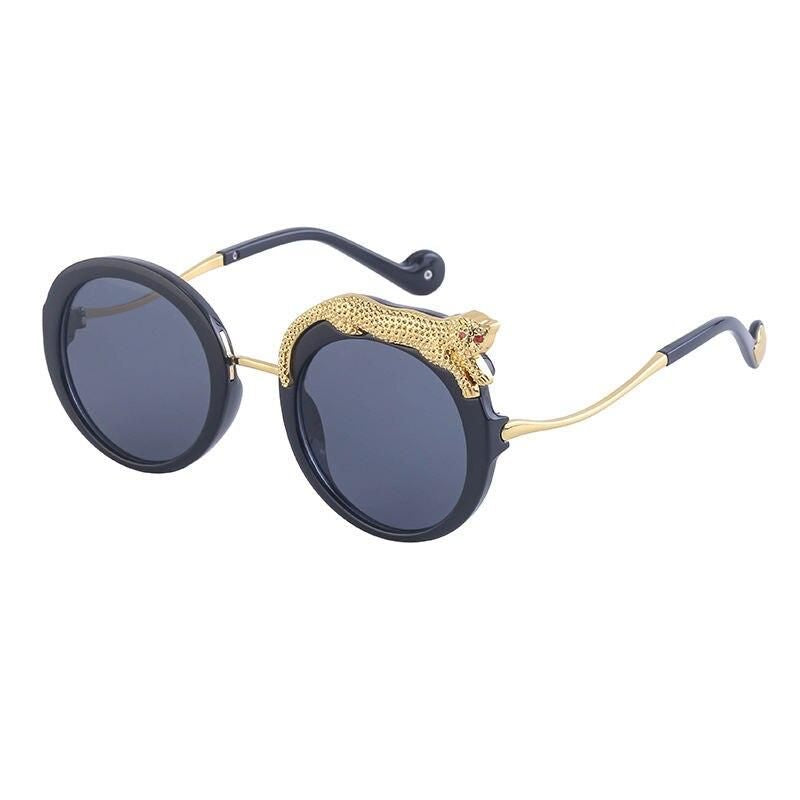 Luxury Crystal Leopard Round Sunglasses with UV400 Protection