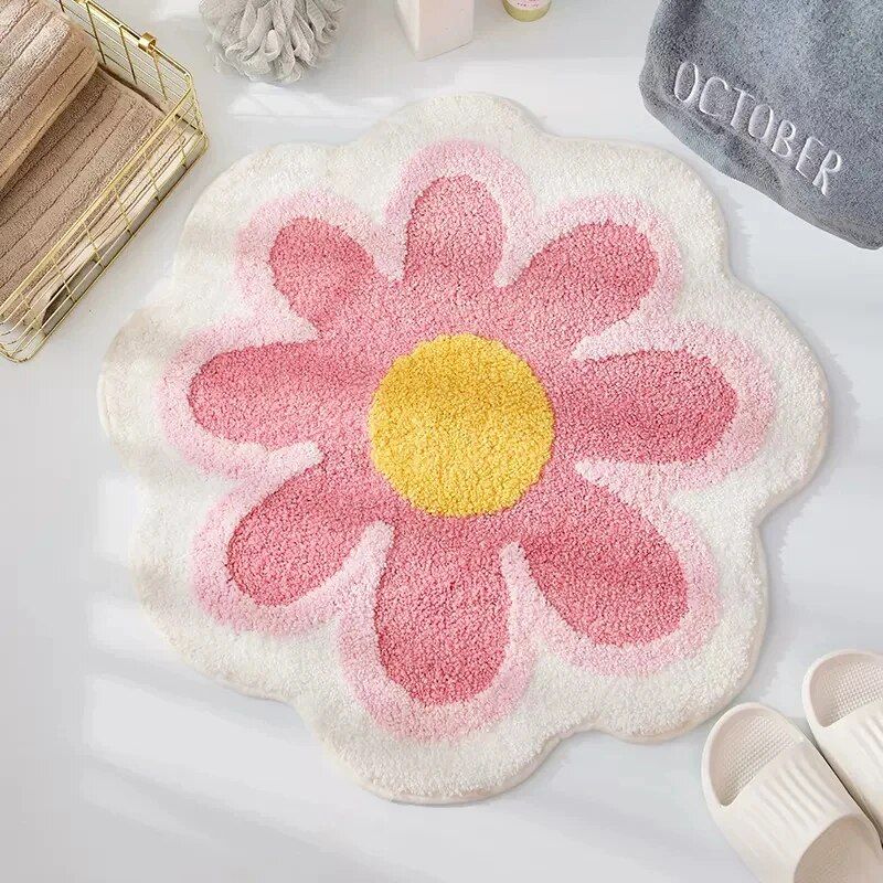 Flower Bloom Non-Slip Absorbent Soft Bath Mat – Quick Dry Microfiber Rug for Bathroom and Children's Room