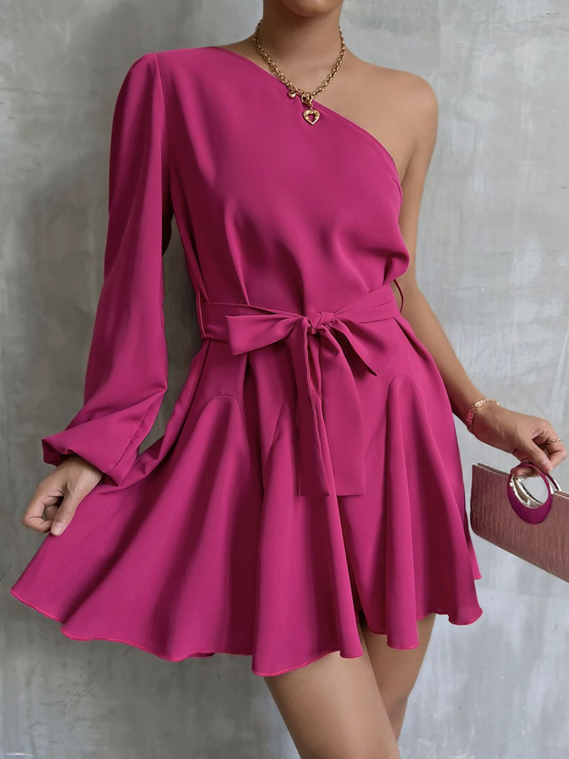 One-Shoulder Belted Mini Dress