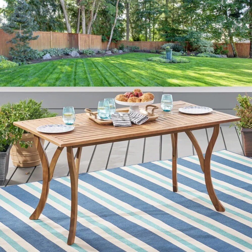 Elegant Teak Finish Acacia Wood Outdoor Dining Table