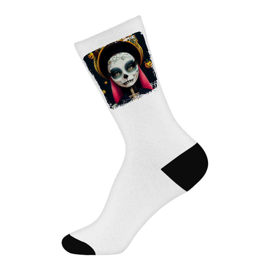 Skeleton Art Socks - Cartoon Girl Novelty Socks - Printed Crew Socks