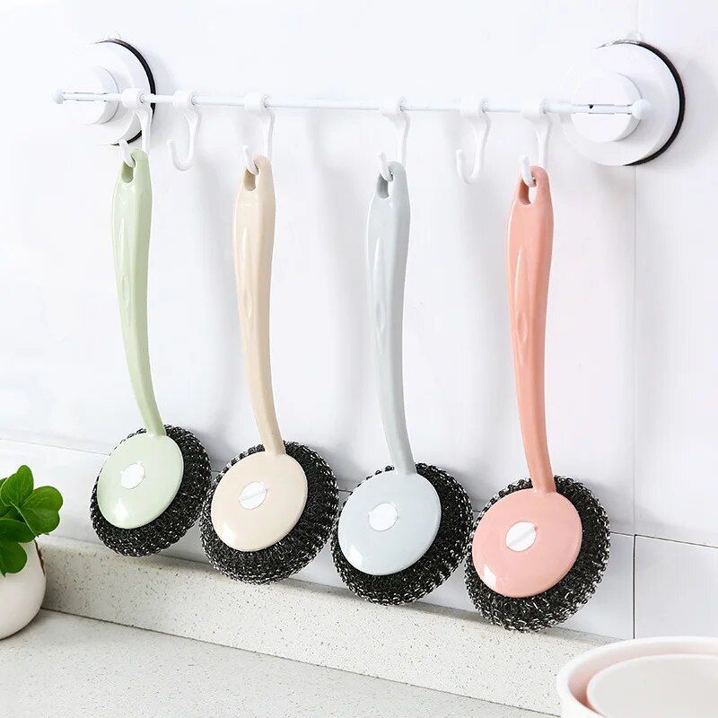 Multi-Purpose Stainless Steel Cleaning Brush with Long Handle