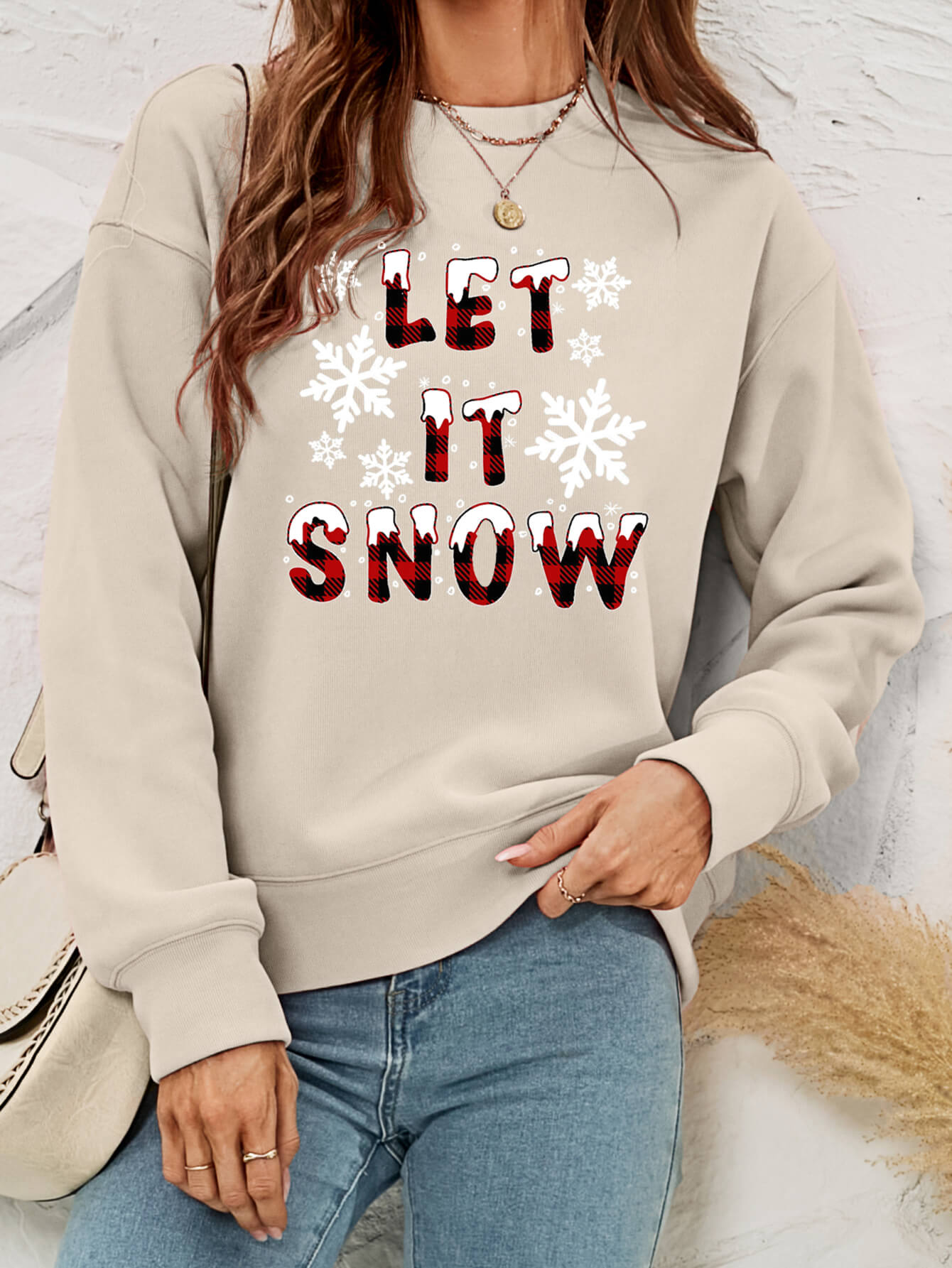 LET IT SNOW Graphic Dropped Shoulder Sweatshirt