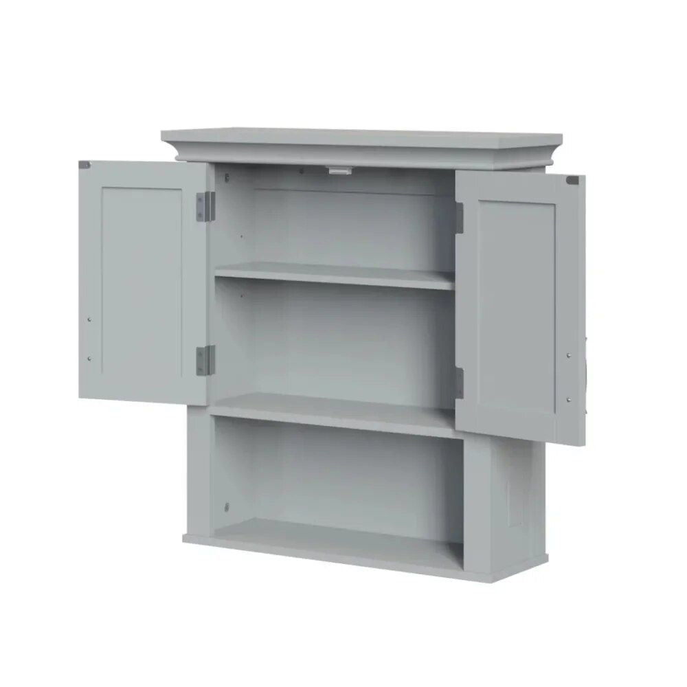 Elegant Gray 2-Door Bathroom Wall Cabinet with Open & Interior Shelves