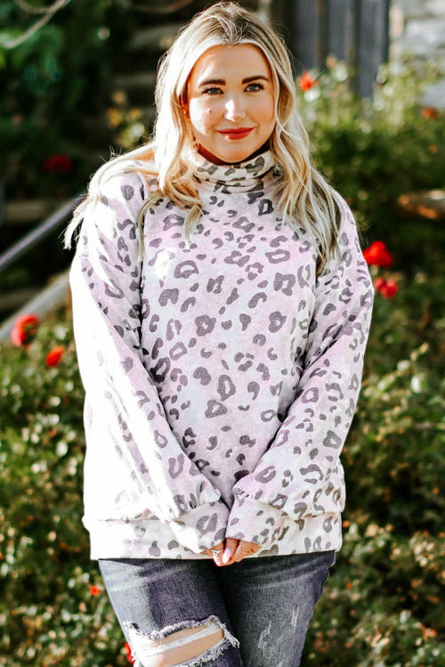 Plus Size Leopard Funnel Neck Sweatshirt