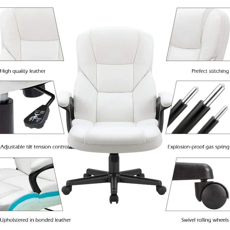 White High-Back Adjustable Executive Office Chair with Lumbar Support