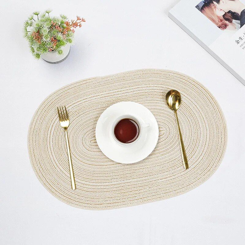 Hand-Woven Linen Oval Placemats - Modern Eco-Friendly Table Mats