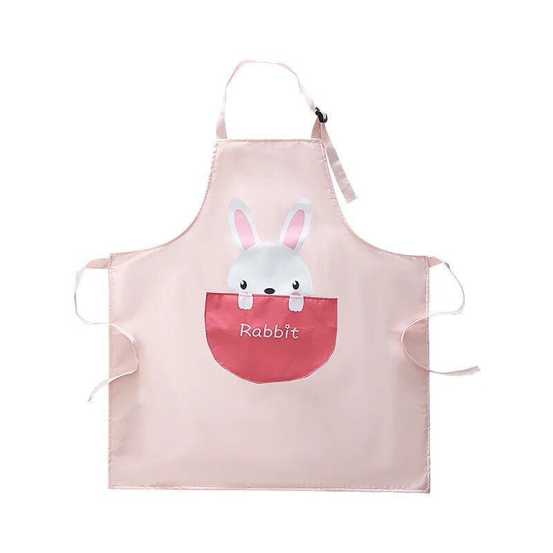 Charming Cartoon Animal Waterproof Apron with Big Pocket & Hand-Wiping Cloth