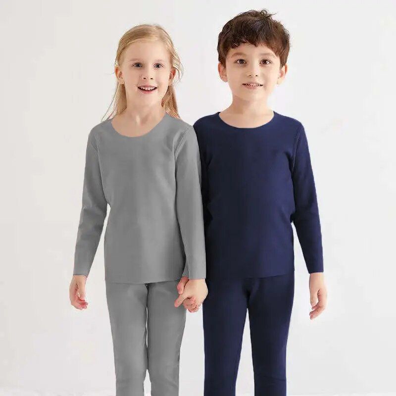 Cozy Kids' Velvet Thermal Underwear Set - Self-Heating, Elastic, Unisex for Winter Comfort