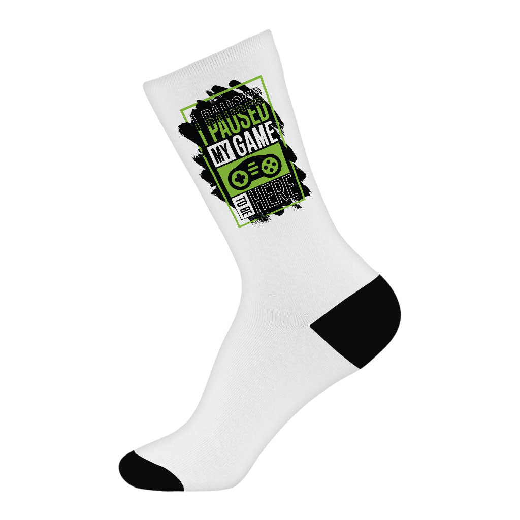 I Paused My Game to Be Here Socks - Themed Novelty Socks - Cool Design Crew Socks