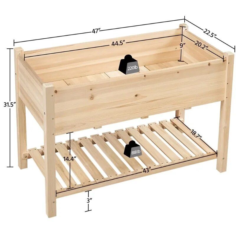 Elevated 2-Tier Wooden Garden Bed Planter - Ideal for Vegetables, Flowers, and Herbs