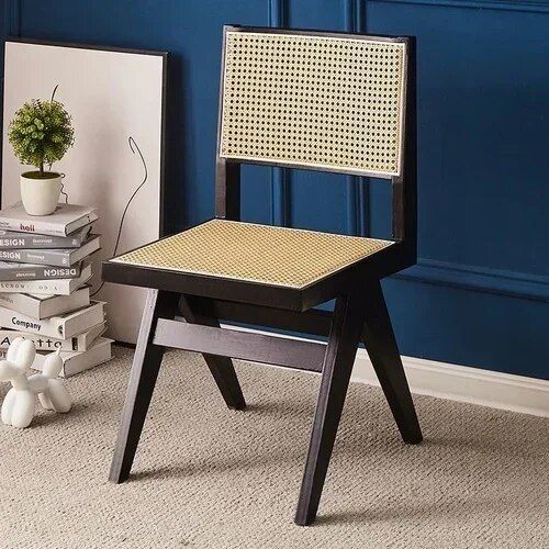 Modern Nordic Rattan Dining Chair with Handrails - Elegant Indoor Seating for Home & Office