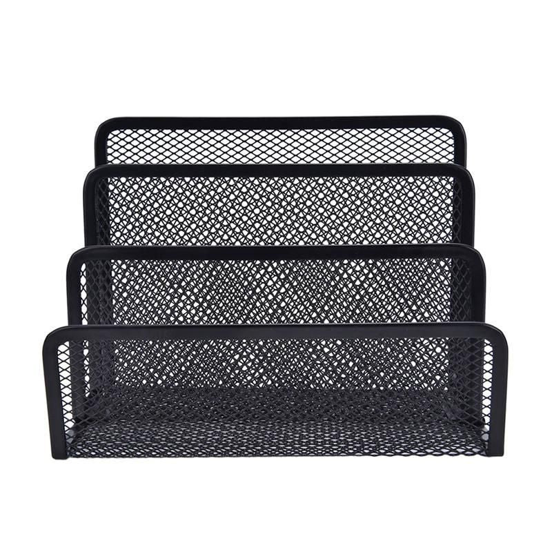 Sleek Black Metal Mesh Desk Organizer & Letter Sorter