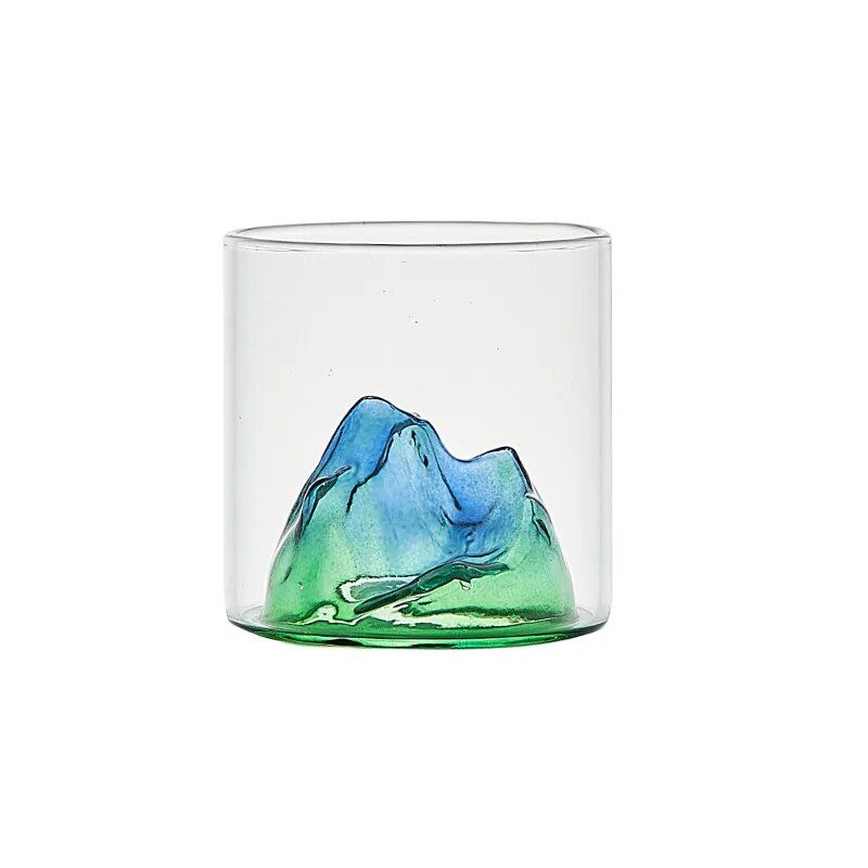 Elegant 3D Mountain Glass Whisky Cup - Artistic Fuji Design Drinkware