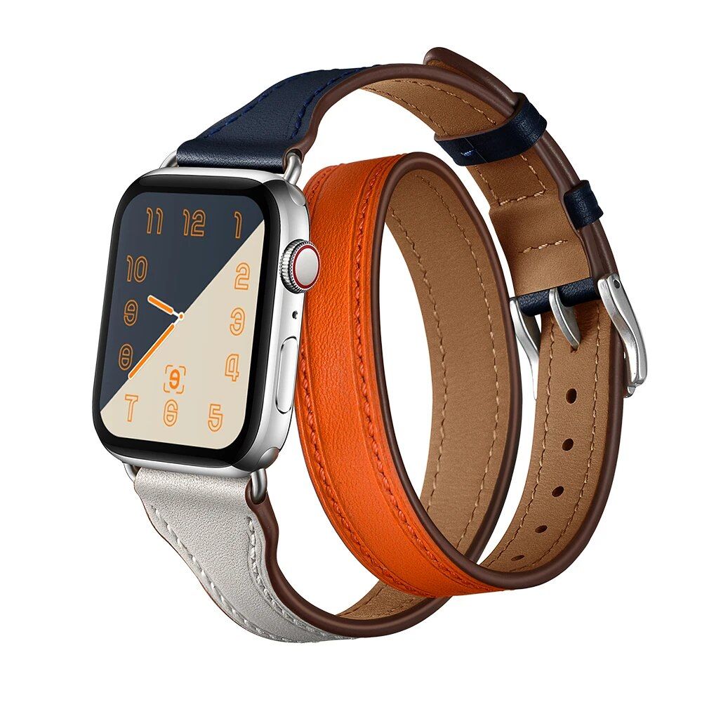 Double Tour Genuine Leather Watch Band for Apple Watch 38-40mm/42-44mm