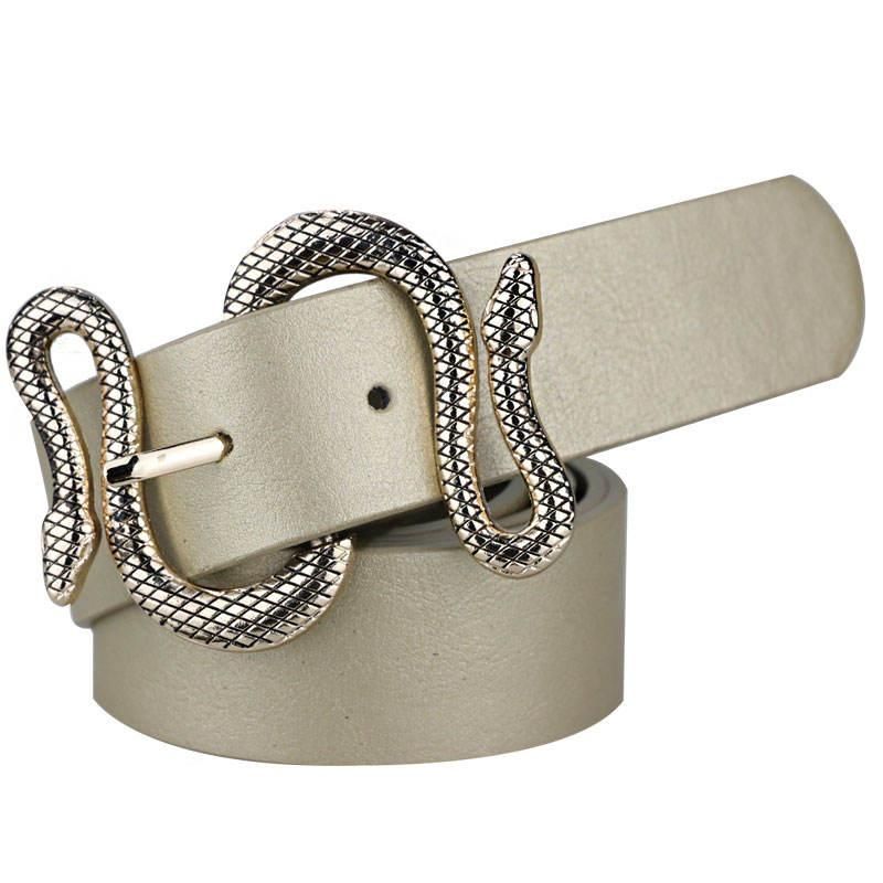 High-Quality Snake Shape Pin Buckle Leather Belt for Women