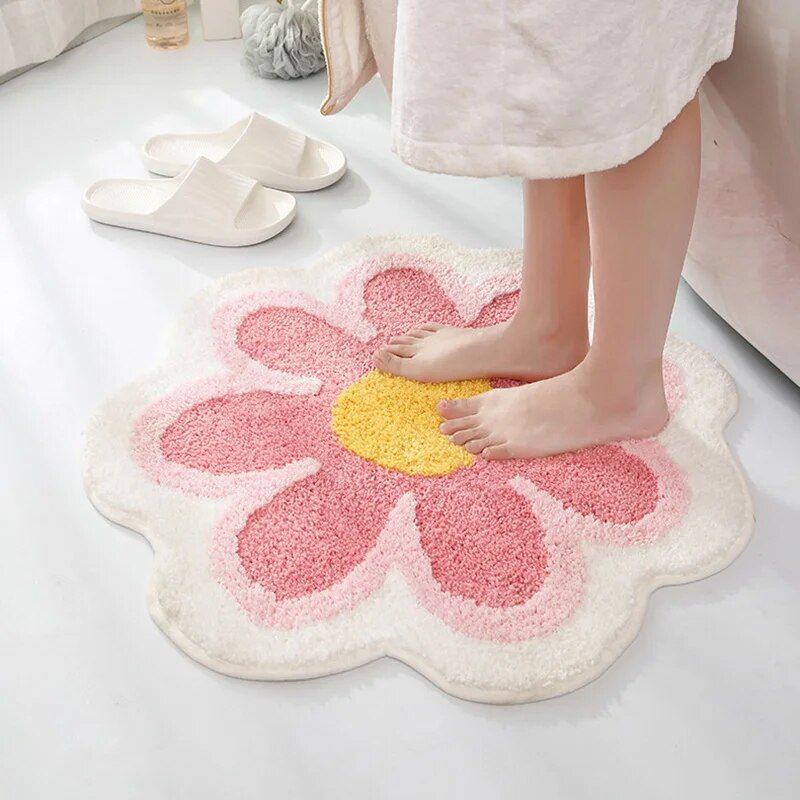 Flower Bloom Non-Slip Absorbent Soft Bath Mat – Quick Dry Microfiber Rug for Bathroom and Children's Room