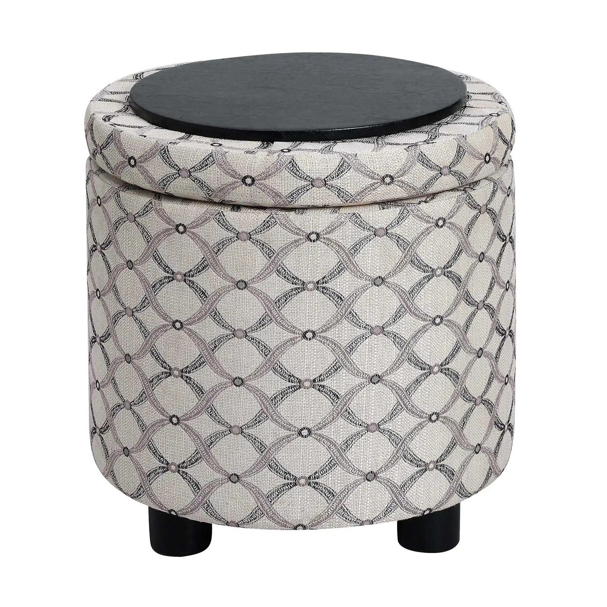 Modern Round Storage Ottoman with Reversible Tray Lid