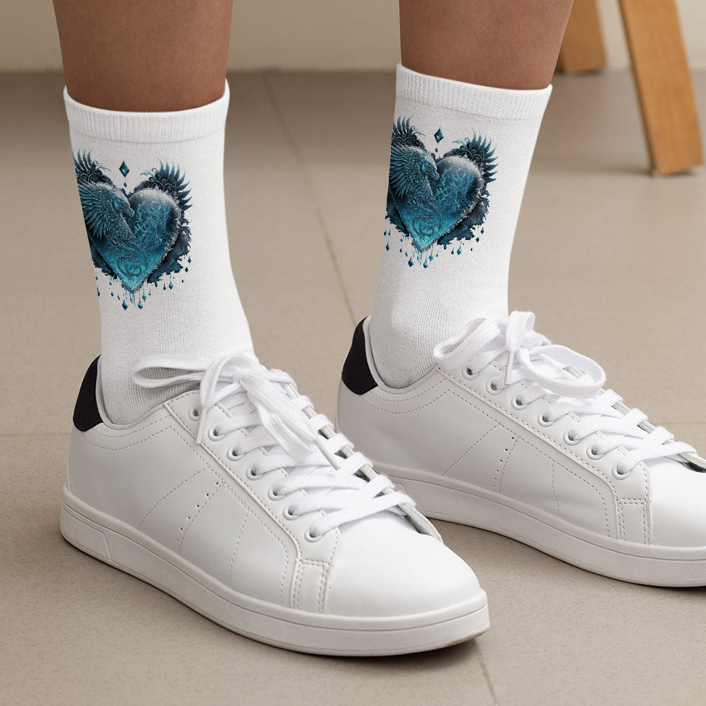 Snow Heart Socks - Cool Novelty Socks - Art Crew Socks