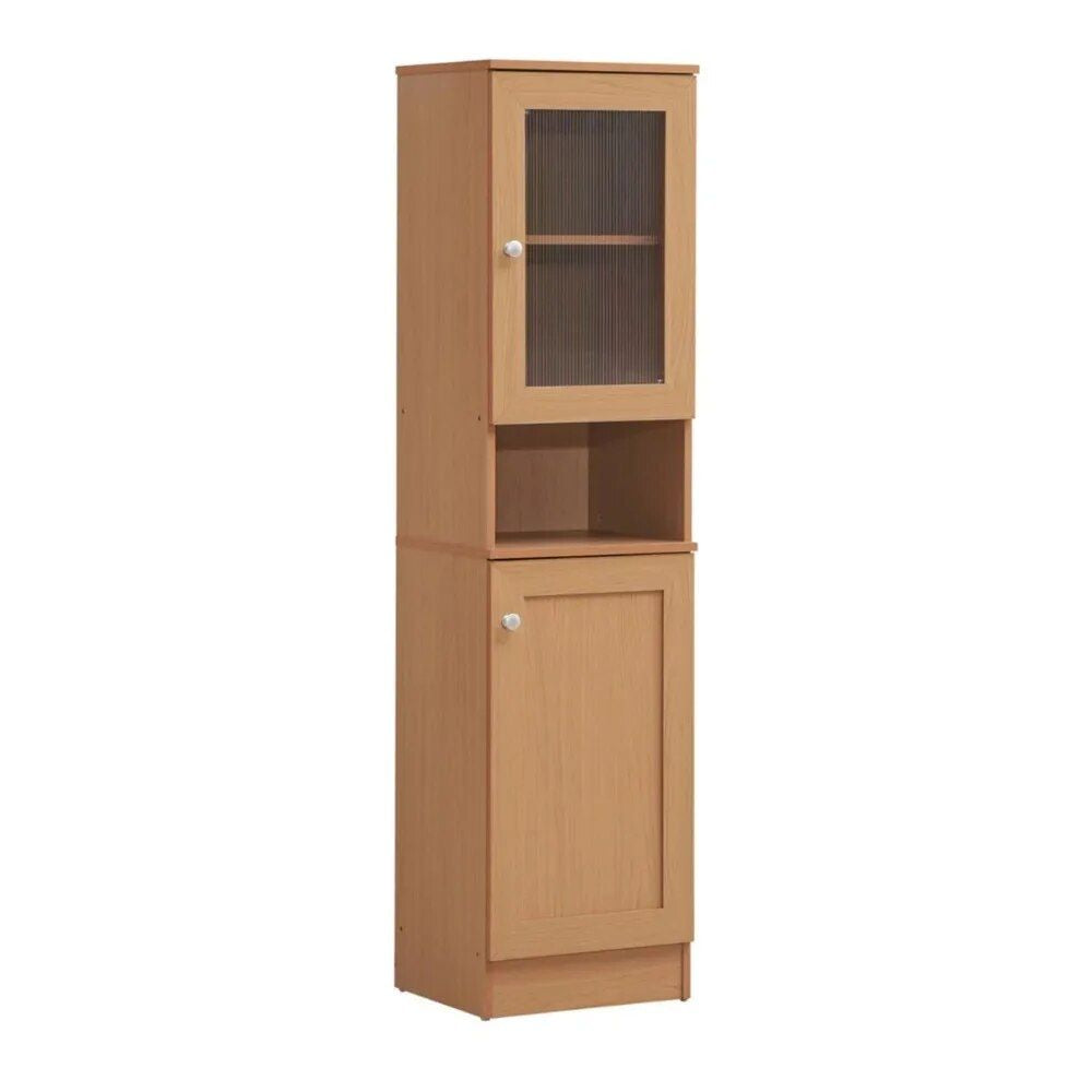 Slim Tall Storage Cabinet with Open Shelf & Enclosed Space for Kitchen and Living Room