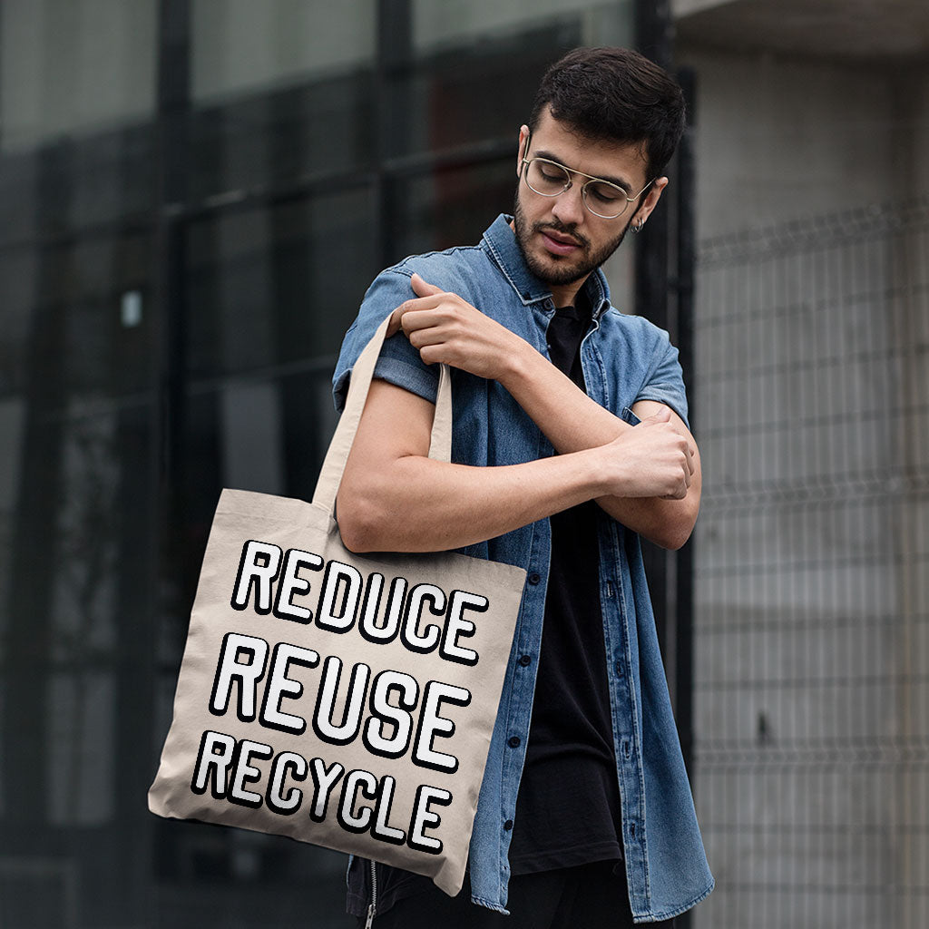 Reduce Reuse Recycle Small Tote Bag - Cute Design Shopping Bag - Best Design Tote Bag