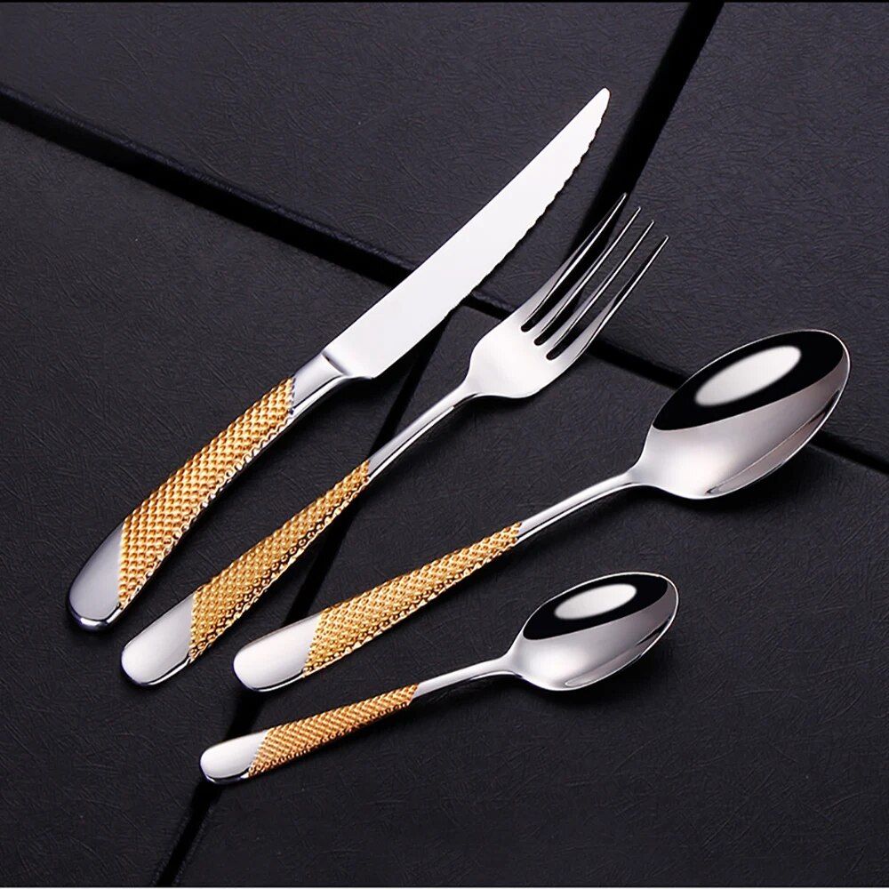 Gold Plated Stainless Steel Cutlery Set for Elegant Dining