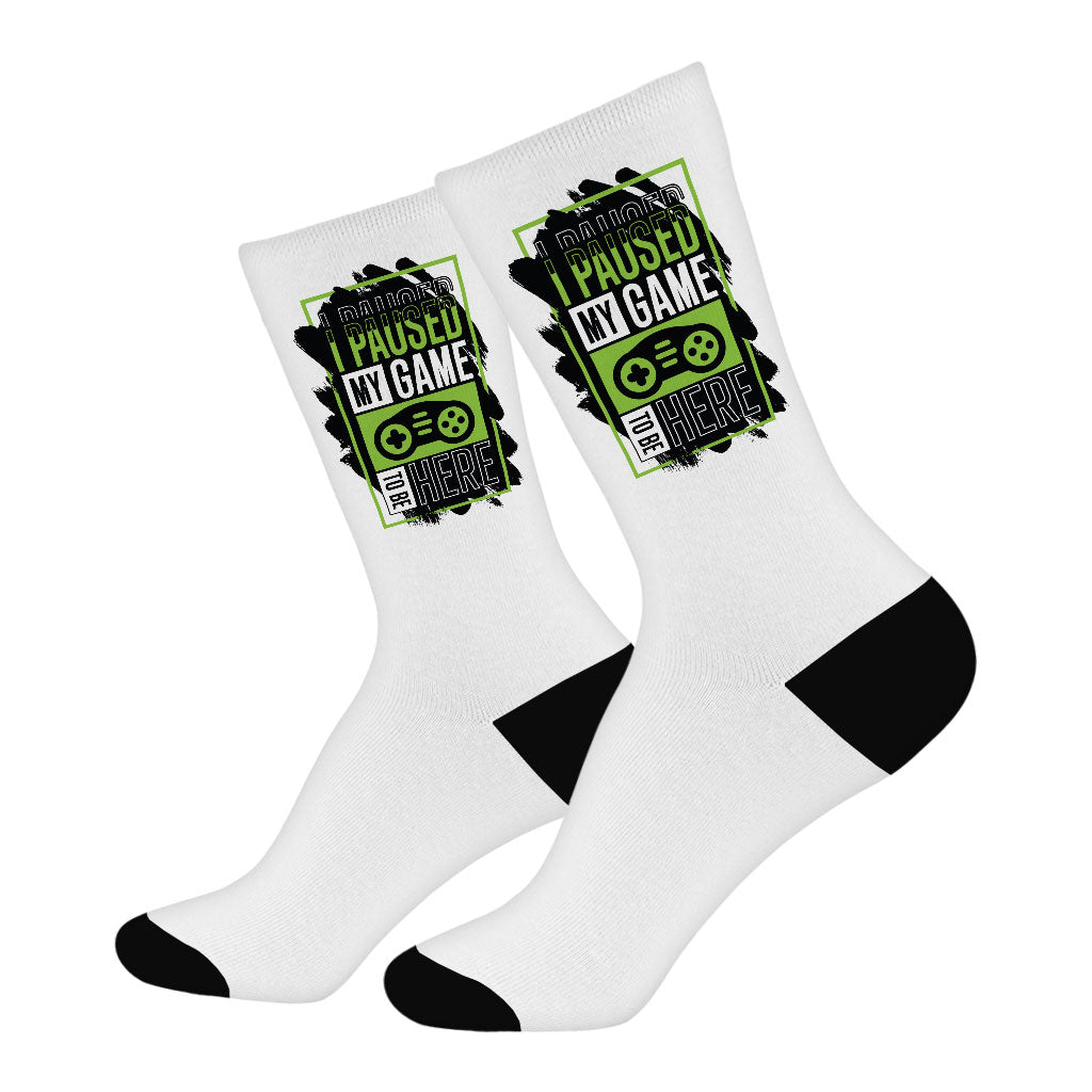 I Paused My Game to Be Here Socks - Themed Novelty Socks - Cool Design Crew Socks