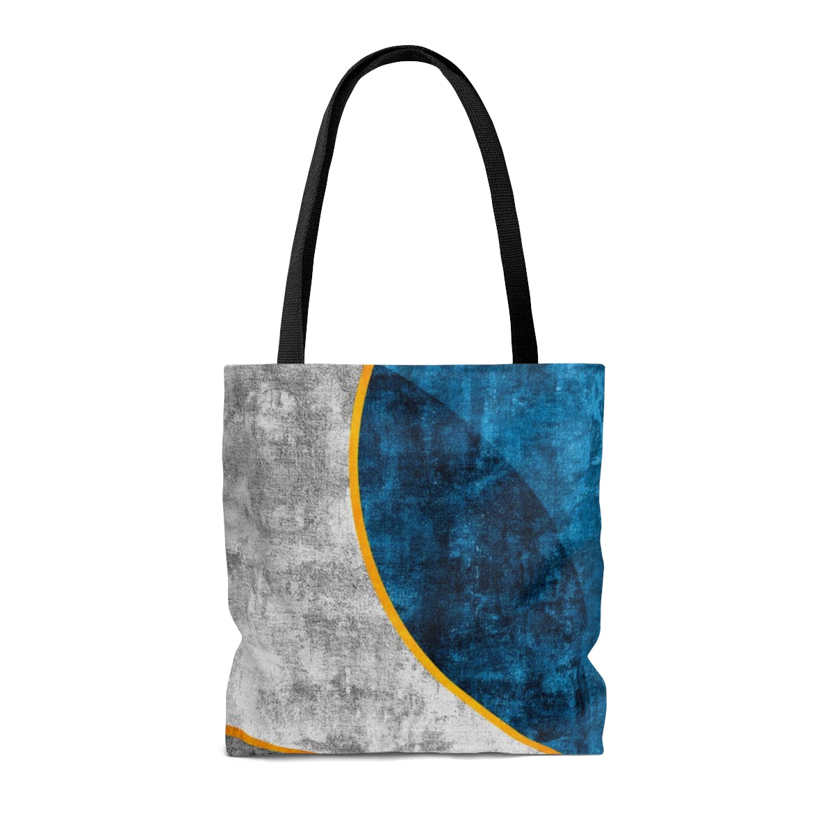 Canvas Tote Bag, Black Blue Grey Circular Geometric Pattern Print