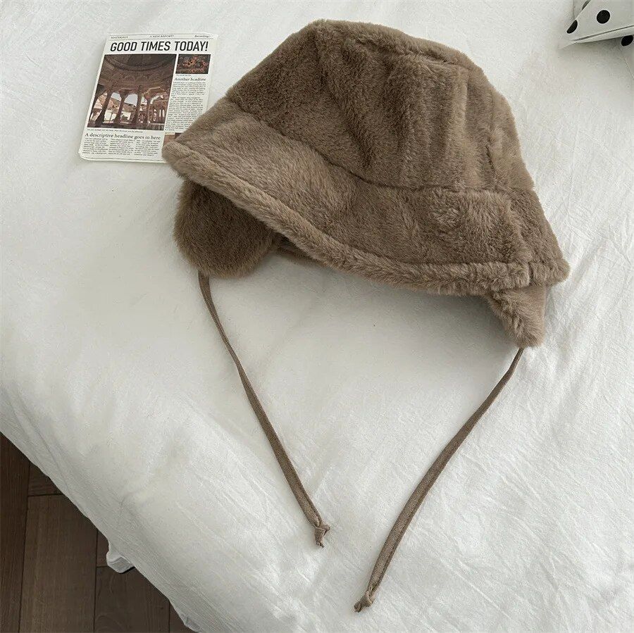 Women's Winter Plush Bucket Hat with Ear Protection