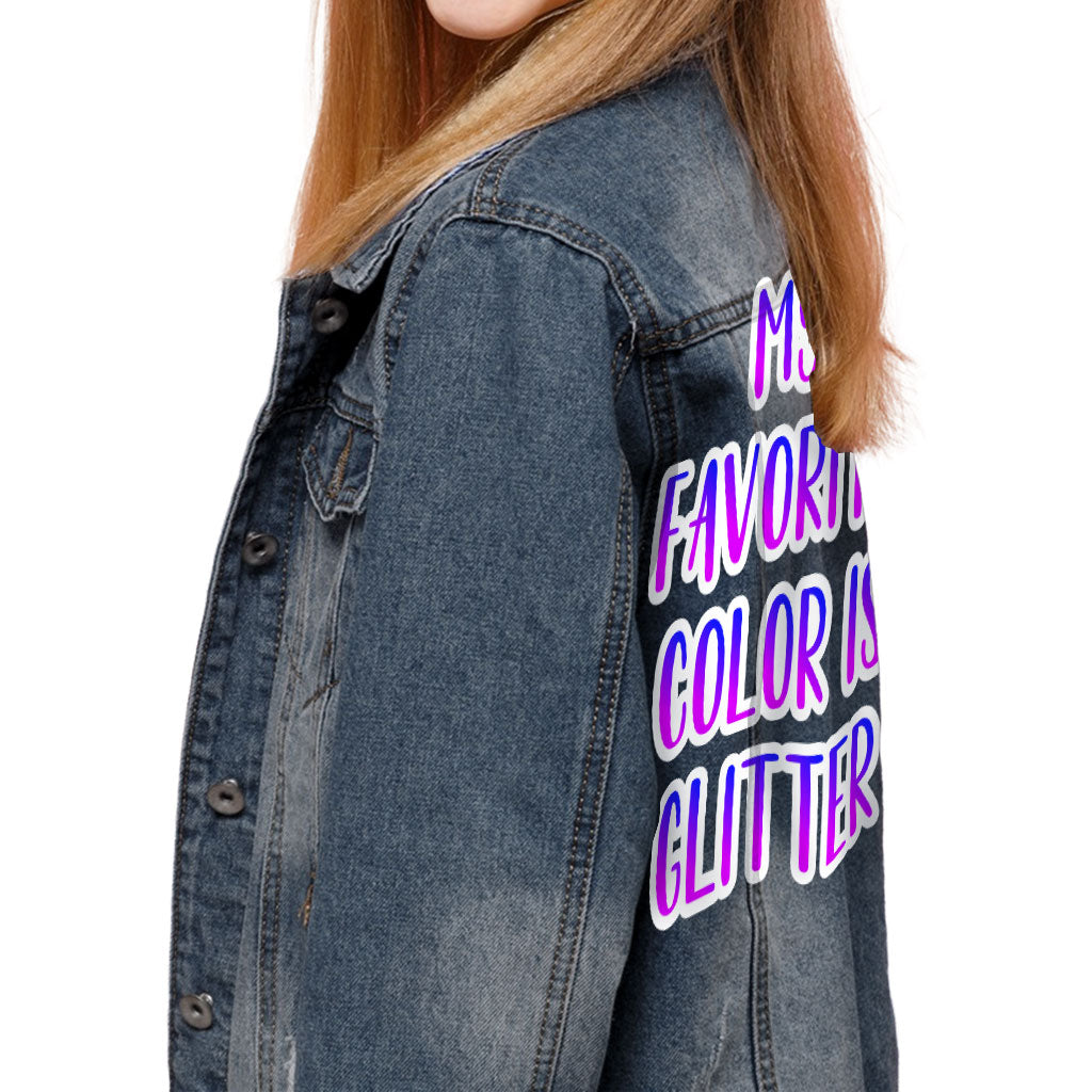 My Favorite Color Is Glitter Kids' Denim Jacket - Cool Trendy Jean Jacket - Graphic Denim Jacket for Kids