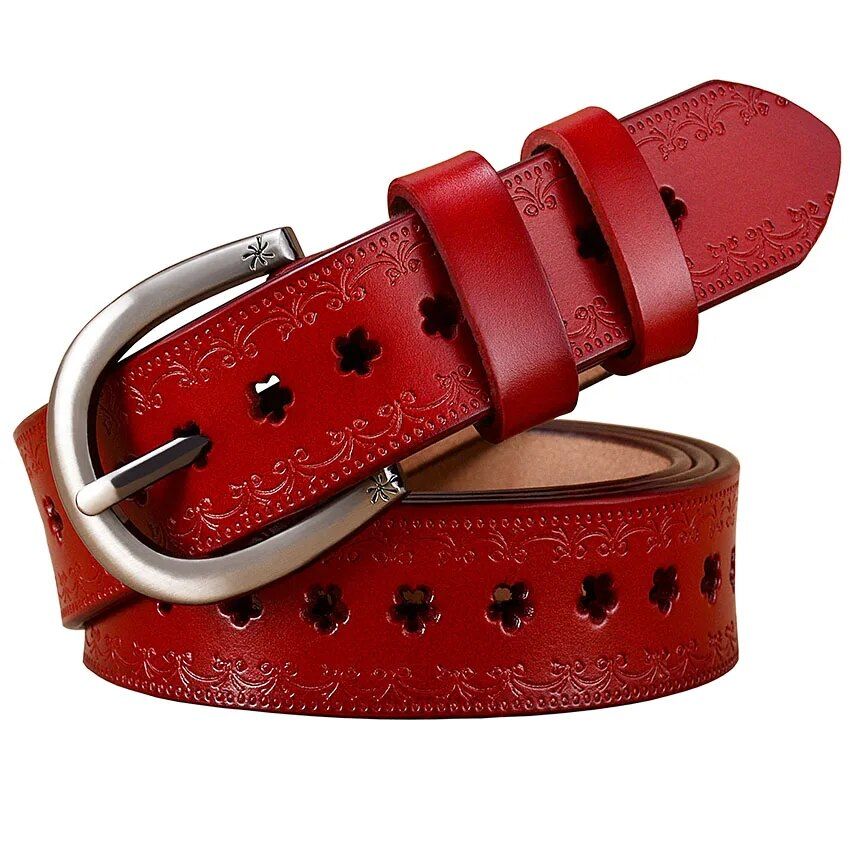 Vintage Floral Hollow Genuine Leather Belt for Women