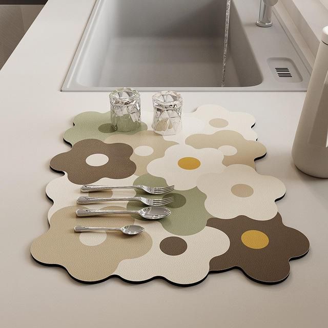 Floral Diatom Mud Quick Dry Dish Mat