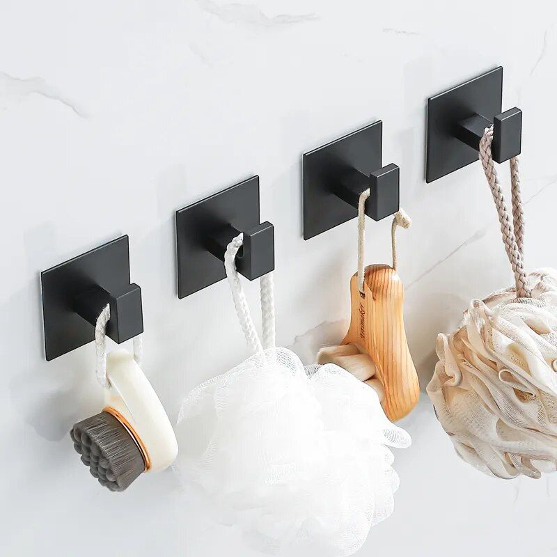 Modern Black Aluminum Alloy Self-Adhesive Wall Hooks