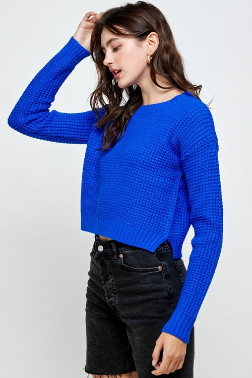 Waffle Knitted Cropped Sweater Top