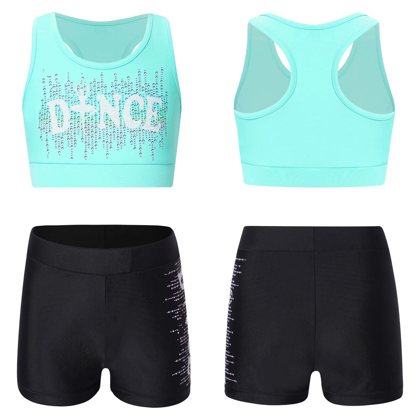 Girls' Sporty Dance & Gymnastics Outfit - Sleeveless Crop Top & Athletic Shorts Set